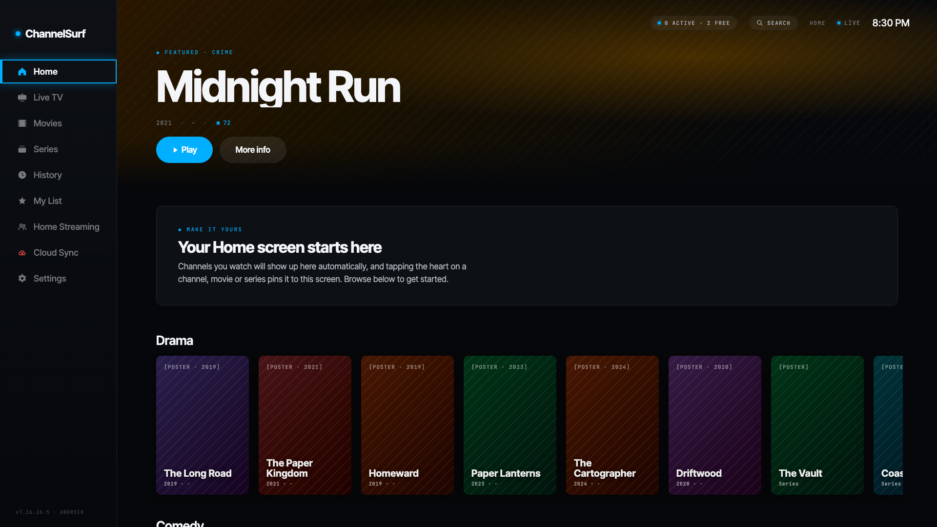 ChannelSurf home screen designed for television navigation